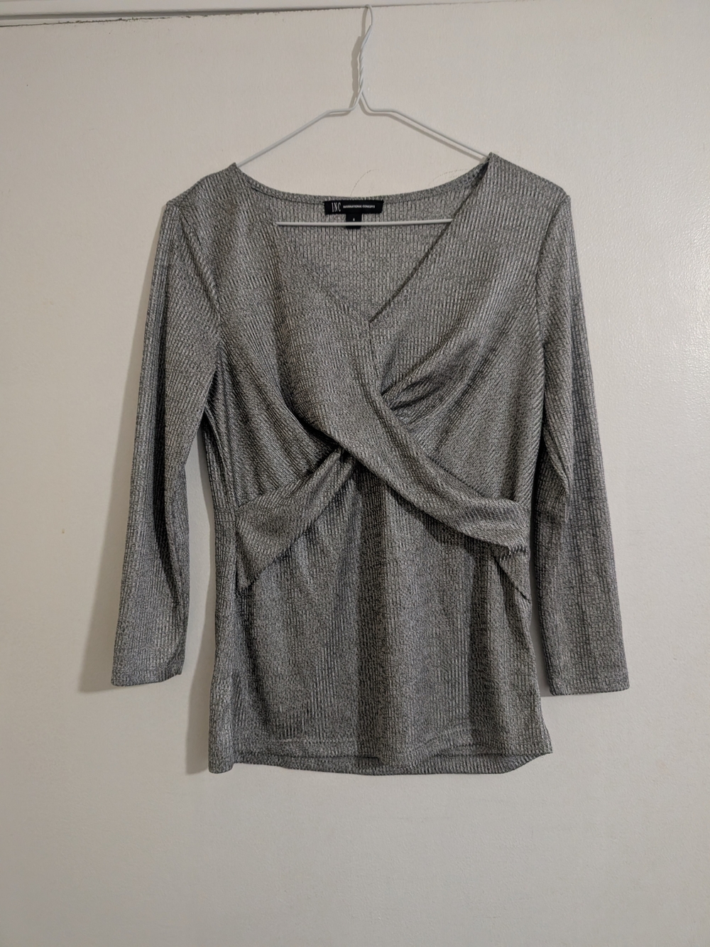 INC International Concepts Silver Twist-Front Long Sleeve Top